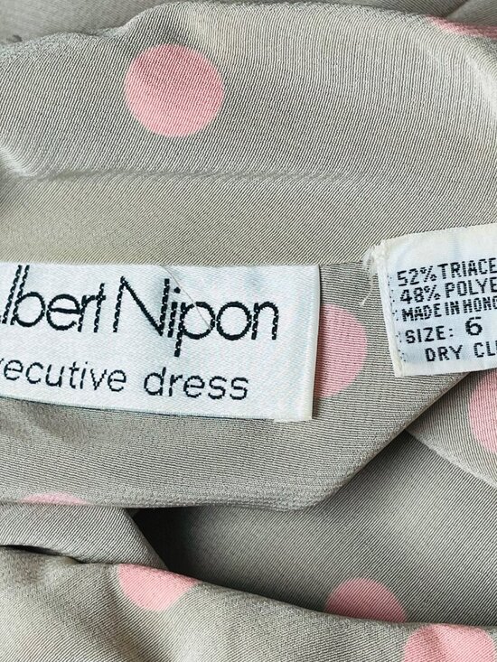 Vtg 80s Albert Nipon Executive Dress Sz 6 Polka Dot Puff Pleated Ruffle Feminine - Picture 6 of 6